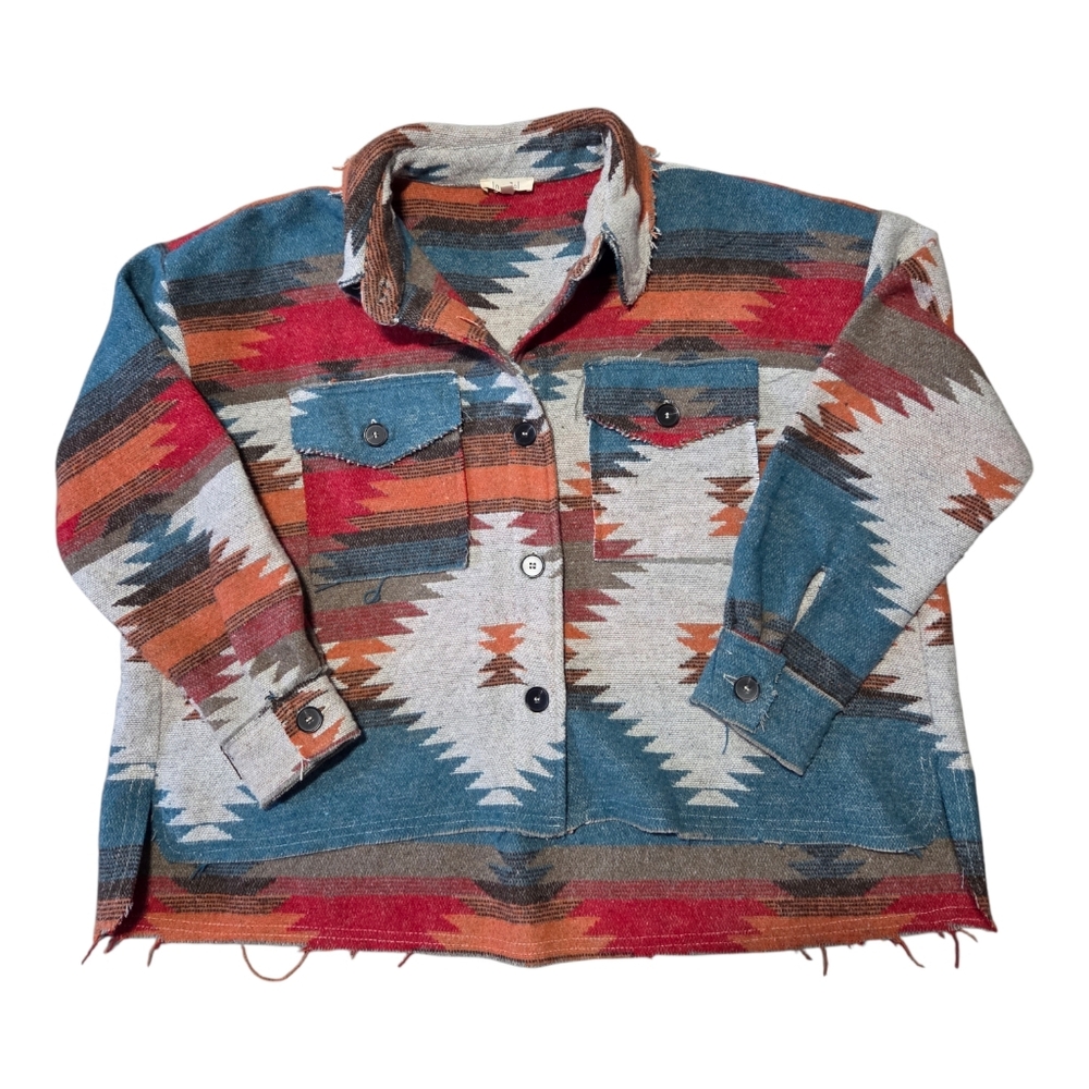 Boho, Southwestern, Aztec Shacket, Women's Size S, Oversized